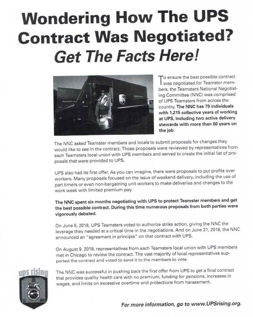 Facts about UPS Contract Negotiations Teamsters Local 171